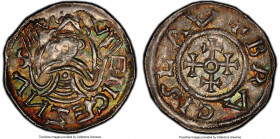 Bretislaus I (1034-1055) Denar ND (c. 1037-1050) MS63 PCGS, Prague mint, Cach-310. + BRACISLAV, cross of crosslets connected by central circle within ...