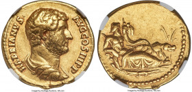Hadrian (AD 117-138). AV aureus (19mm, 7.13 gm, 1h). NGC Choice VF 5/5 - 3/5, Fine Style, edge marks. Rome, ca. AD 130. HADRIANVS•-AVG COS III P P, ba...