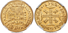 João V "Inverted Reverse" gold 4000 Reis 1722-R MS62 NGC, Rio de Janeiro mint, KM102, LMB-174, Guimaraes-1722-2.2. Inverted reverse variety. A breatht...