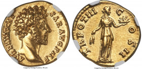 Marcus Aurelius, as Caesar (AD 161-180). AV aureus (18mm, 6.75 gm, 5h). NGC Choice AU 5/5 - 5/5. Rome, AD 148-149. AVRELIVS CAE-SAR AVG PII F, bare he...