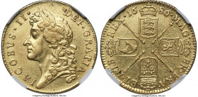 James II gold Guinea 1686 AU55 NGC, KM459.1, Fr-295, S-3402. Second bust style. An impressive survivor amongst the highest-graded examples of the type...