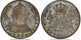Charles III 8 Reales 1774 PTS-JR MS64 NGC, Potosi mint, KM55, Cal-1170. A virtual gem, displaying needle-point motifs, precisely engraved with an icy ...
