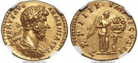 Lucius Verus, as Augustus (AD 161-169). AV aureus (18mm, 7.23 gm, 6h). NGC Choice AU 5/5 - 4/5, Fine Style. Rome, December AD 163-December AD 164. •L•...
