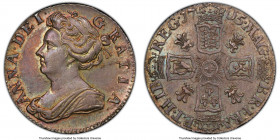 Anne 6 Pence 1705 MS63 PCGS, KM516.3, S-3592. Early shields, plumes in angles variety. Glistening luster beneath a cloak of dove-gray toning accented ...