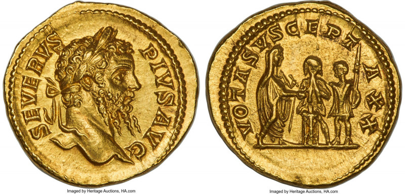 Septimius Severus (AD 193-211). AV aureus (21mm, 7.15 gm, 12h). NGC Choice AU S ...