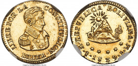 Republic gold 1/2 Scudo 1839 PTS-LM MS63 NGC, Potosi mint, KM100. A challenging three-year type, represented here by one of four certified choice exam...