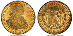 Charles IV gold 8 Escudos 1807/6 Mo-TH MS62 PCGS, Mexico City mint, KM159, Cal-1652, Onza-1043. A practically Prooflike representative which furthermo...