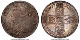 Anne 1/2 Crown 1708 MS61 PCGS, KM525.1, S-3604, ESC-1370. No plumes in reverse angles. A commendable selection, draped in a dove-gray veil with wood g...