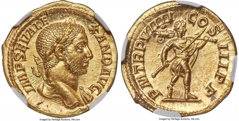 Severus Alexander (AD 222-235). AV aureus (20mm, 5.68 gm, 7h). NGC Choice MS 5/5...