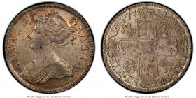 Anne 1/2 Crown 1714 AU58 PCGS, KM525.4, S-3607. Plumes and Roses variety. TERTIO edge. Visually represented in fine style with fully fluted edge reedi...