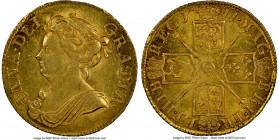 Anne gold Guinea 1711 MS61 NGC, KM534, S-3574, Fr-320. Third draped bust. Satin surfaces in a marigold shade accented with peach highlights, fully str...