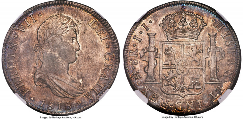 Ferdinand VII 8 Reales 1815 Mo-JJ MS63 NGC, Mexico City mint, KM111. Firm strike...