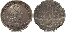 George I Crown 1718/6 XF40 NGC, KM545.1, S-3639. Plumes & Roses. A specimen with sharp devices that are bathed in mauve and champagne toning that deep...
