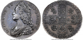 George II Crown 1736 AU58 NGC, KM575.1, S-3686, ESC-1664 (prev. ESC-121). NONO edge. Plumes & Roses. The crowns of George II were the last of this den...