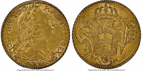 Jose I gold 6400 Reis 1775-R AU58 NGC, Rio de Janeiro mint, KM172.2, LMB-443. This offering's crisp designs are complemented by glowing, honey-gold su...