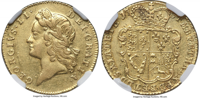 George II gold 1/2 Guinea 1734 AU55 NGC, KM565.1, Fr-345, S-3681A. The first of ...