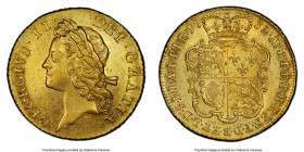 George II gold Guinea 1732 AU58 PCGS, KM573.1, S-3672. Smaller Lettering. One of only two examples at PCGS, this borderline example is limited by scat...