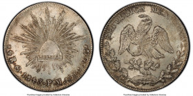 Republic 4 Reales 1843 Go-PM MS63+ PCGS, Guanajuato mint, KM375.4. Concave wings variety. A gorgeous minor that stands as a clear conditional outlier ...
