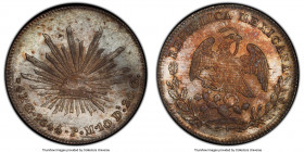 Republic 4 Reales 1844 Go-PM MS61 PCGS, Guanajuato mint, KM375.4. Far from a common issue at this level of preservation, presently surpassed by just a...