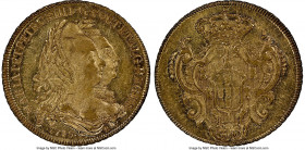 Maria I & Pedro III gold 6400 Reis 1785-R AU58 NGC, Rio de Janeiro mint, KM199.2. A definitive strike that has been fully retained by the devices, pre...