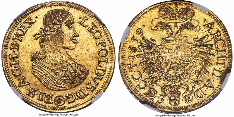 Leopold I gold 5 Ducat 1659 MS63+ NGC, Vienna mint, KM1163, Fr-262, Horsky-Unl.,...