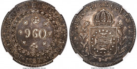 Pedro I 960 Reis 1827-R AU55 NGC, Rio de Janeiro mint, KM368.1, LMB-508. With a paltry mintage of just 18,000 pieces, the piece at hand demands the at...