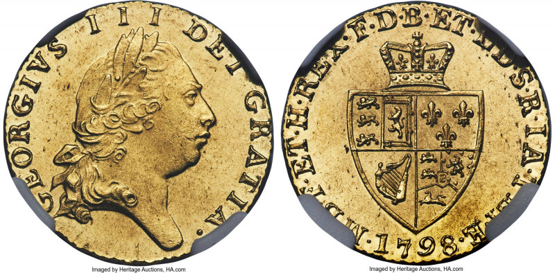 George III gold 1/2 Guinea 1798 MS63 NGC, KM608, S-3735, Fr-362. Fifth head, 'sp...