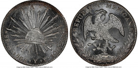 Republic 8 Reales 1868 Go-YF MS64+ NGC, Guanajuato mint, KM377.8, DP-Go50. Mint-fresh in practically every sense of the term, with such a clean flash ...