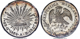 Republic 8 Reales 1884 Ga-AH MS66 Prooflike NGC, Guadalajara mint, KM377.6, Elizondo-527, DP-Ga69. By no means a type which is impossible to find in M...