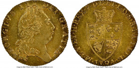 George III gold Guinea 1794 MS62 NGC, KM609, S-3729. A centered and exacting strike from fresh dies, showcasing goldenrod surfaces with blazing luster...