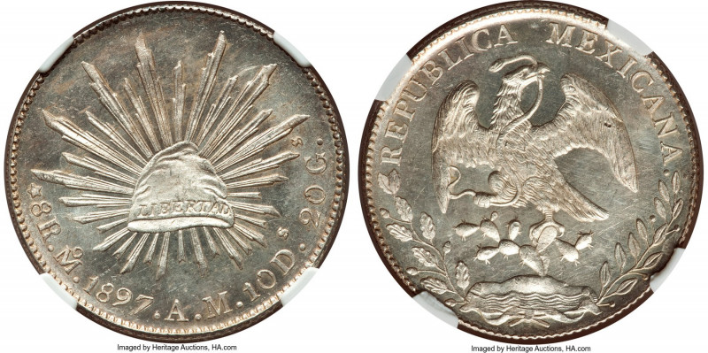 Republic 8 Reales 1897 Mo-AM MS65 S NGC, Mexico City mint, KM377.10, DP-Mo85. An...