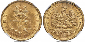 Republic gold 20 Pesos 1871 Mo-M MS63 NGC, Mexico City mint, KM414.6. A conditionally challenging issue, presenting choice surfaces with satin lustrou...