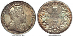 Edward VII 25 Cents 1902-H MS66 PCGS, Heaton mint, KM11. First year of type. Ripples of iridescence illuminate the sharp detailing of this gem represe...