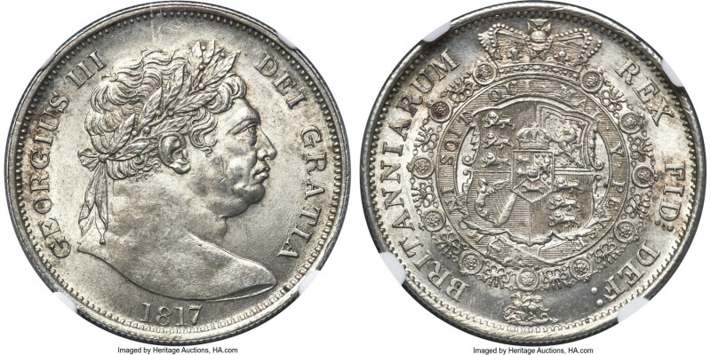 George III 1/2 Crown 1817 MS65 NGC, KM667, S-3788. Large bust or bull head varie...