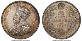 George V "Godless" 50 Cents 1911 MS64+ PCGS, Ottawa mint, KM19. A delightful example of the one-year "Godless" type omitting "DEI GRA" from the obvers...