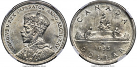 George V Countermarked Dollar 1935 MS63 NGC, Royal Canadian mint, KM31. With "J.O.P" Countermark. Countermark above the date on the reverse, bearing t...