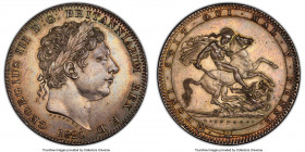 George III Crown 1820 MS63 PCGS, KM675, S-3787. LX edge. Citrus infused color that seems to magnify the overall lavender-gray toning, popular and alwa...