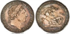 George III Crown 1820 MS61 NGC, KM675, S-3787. LX edge. A representative of this popular type that has retained Pistrucci's mannerist treatment of Geo...