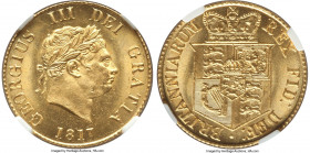 George III gold 1/2 Sovereign 1817 MS64 NGC, KM673, S-3786. An exquisite specimen produced with absolute attention to clarity, struck on a lemon-gold ...