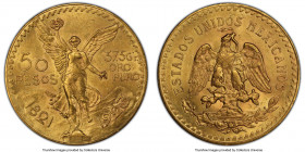 Estados Unidos gold 50 Pesos 1923 MS63 PCGS, Mexico City mint, KM481, Fr-172. An enchanting specimen with touches of harvest toning juxtaposed with et...