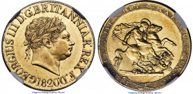 George III gold Sovereign 1820 AU55 NGC, KM674, S-3785C. A gently handled piece, retaining a great deal of luster to its velveteen surfaces. 

HID0980...