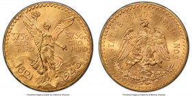 Estados Unidos gold 50 Pesos 1943 MS65 PCGS, Mexico City mint, KM482. A rarely surpassed representative of this sole date in the series not struck wit...