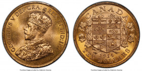 George V gold 10 Dollars 1914 MS64 PCGS, Ottawa mint, KM27. A delightfully bright, near-gem specimen with echoes of harvest gold on the outer edges se...