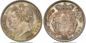 George IV Shilling 1821 MS66+ NGC, KM679, S-3810. A striking example with needlepoint devices, replete original luster, and a distinct toning pattern ...