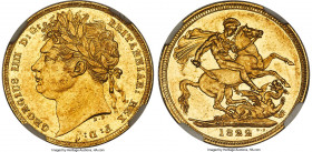 George IV gold Sovereign 1822 AU58 NGC, KM682, S-3800, Fr-376. Nearing a Mint State grade, this representative exhibits satiny surfaces and razor shar...