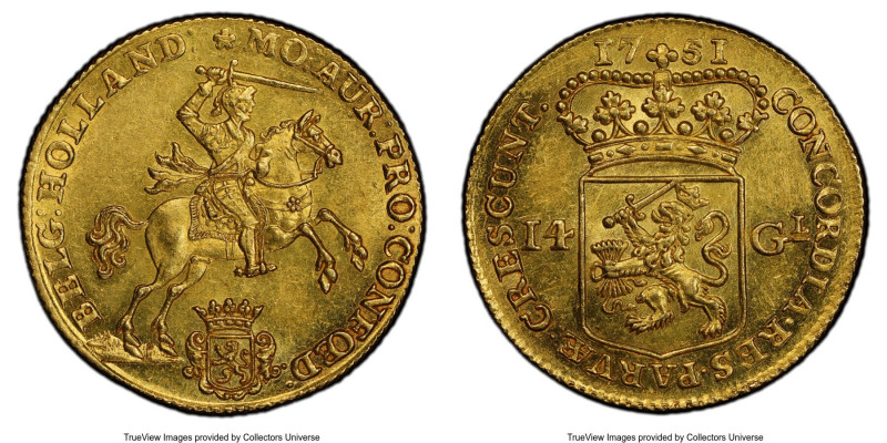 Holland. Provincial gold 14 Gulden (Gold Rider) 1751 MS61 PCGS, Amsterdam mint, ...