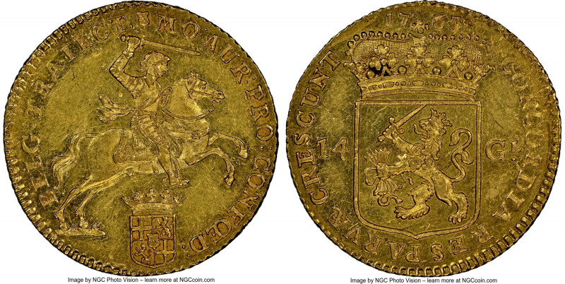 Utrecht. Provincial gold 14 Gulden (Gold Rider) 1763 MS61 NGC, KM104, Fr-288. An...