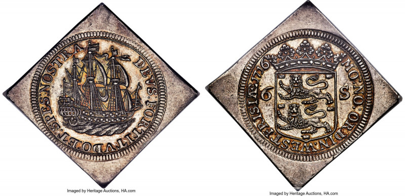 West Friesland. Provincial Klippe 6 Stuivers 1716 MS63 NGC, KM110. Of immense ra...