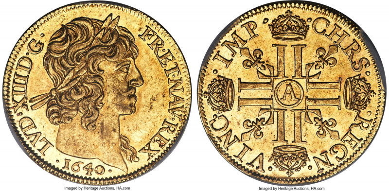 Louis XIII gold 2 Louis d'Or 1640-A MS62 PCGS, Paris mint, KM108, Fr-109, Gad-59...