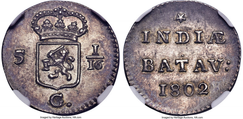 Dutch Colony. Batavian Republic silver Duit 1802 MS63 NGC, Enkuizen mint, KM76b....